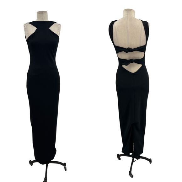 Nookie Long Gown Maxi Dress Bodycon Halter Neck Cut Out Tie Black Size Small - Picture 1 of 13